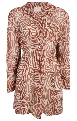 Cinq à Sept Woodblock Zebra Short Alisha Cover up Sequoia/ivory